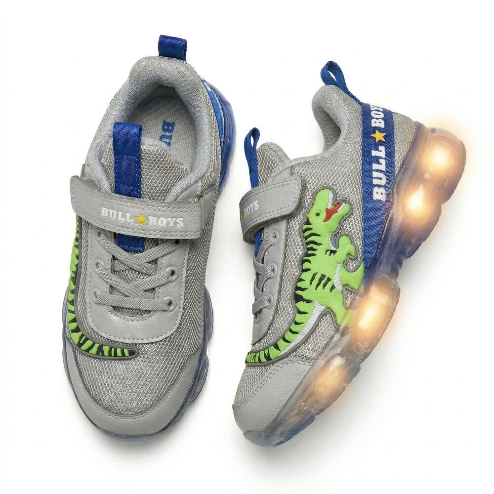 New Bull Boys Dinosaur Sneakers Gray & Blue Boys' Size 1 US